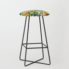 Retro 60s 70s Flowers Gingham Floral Pattern in Green Orange Yellow White Stool Gallery Image 1