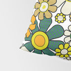 Retro 60s 70s Flowers Gingham Floral Pattern in Green Orange Yellow White Pillow Sham Gallery Image 4