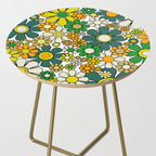 Retro 60s 70s Flowers Gingham Floral Pattern in Green Orange Yellow White Side Table Gallery Image 2