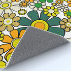 Retro 60s 70s Flowers Gingham Floral Pattern in Green Orange Yellow White Rug Gallery Image 4