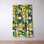 Retro 60s 70s Flowers Gingham Floral Pattern in Green Orange Yellow White Window Curtain Gallery Image 3