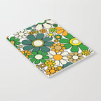 Retro 60s 70s Flowers Gingham Floral Pattern in Green Orange Yellow White Notebook Gallery Image 2