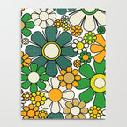 Retro 60s 70s Flowers Gingham Floral Pattern in Green Orange Yellow White Notebook Gallery Image 4