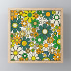 Retro 60s 70s Flowers Gingham Floral Pattern in Green Orange Yellow White Mini Art Print Gallery Image 1