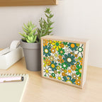 Retro 60s 70s Flowers Gingham Floral Pattern in Green Orange Yellow White Mini Art Print Gallery Image 2