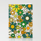 Retro 60s 70s Flowers Gingham Floral Pattern in Green Orange Yellow White Stationery Card Gallery Image 2