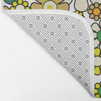 Retro 60s 70s Flowers Gingham Floral Pattern in Green Orange Yellow White Bath Mat Gallery Image 2