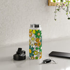 Retro 60s 70s Flowers Gingham Floral Pattern in Green Orange Yellow White Water Bottle Gallery Image 4
