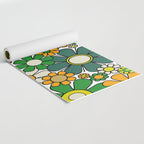Retro 60s 70s Flowers Gingham Floral Pattern in Green Orange Yellow White Yoga Mat Gallery Image 2