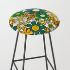 Retro 60s 70s Flowers Gingham Floral Pattern in Green Orange Yellow White Stool Gallery Image 2
