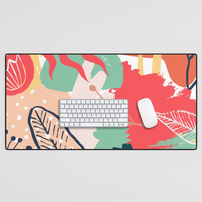 Summer Floral Prints, Abstract, Red and Green, Colourful Prints. Desk Mat Gallery Image 1