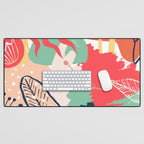 Summer Floral Prints, Abstract, Red and Green, Colourful Prints. Desk Mat Gallery Image 1