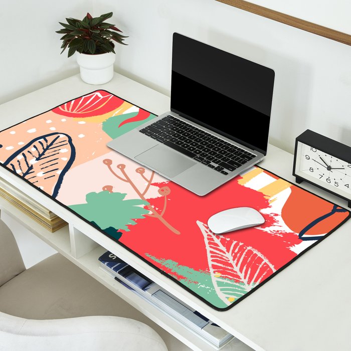 Summer Floral Prints, Abstract, Red and Green, Colourful Prints. Desk Mat Gallery Image 2