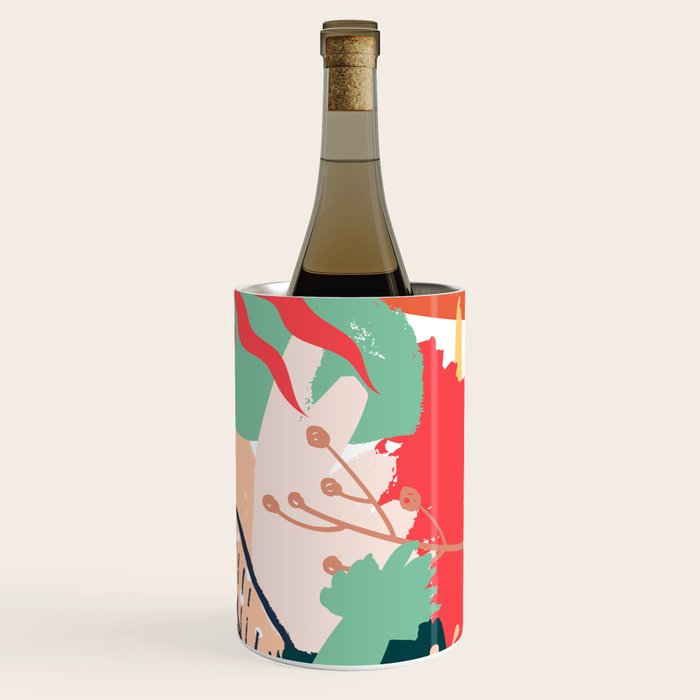 Summer Floral Prints, Abstract, Red and Green, Colourful Prints. Wine Chiller Gallery Image 1