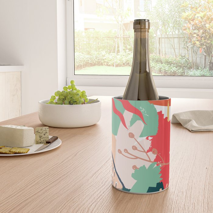 Summer Floral Prints, Abstract, Red and Green, Colourful Prints. Wine Chiller Gallery Image 4