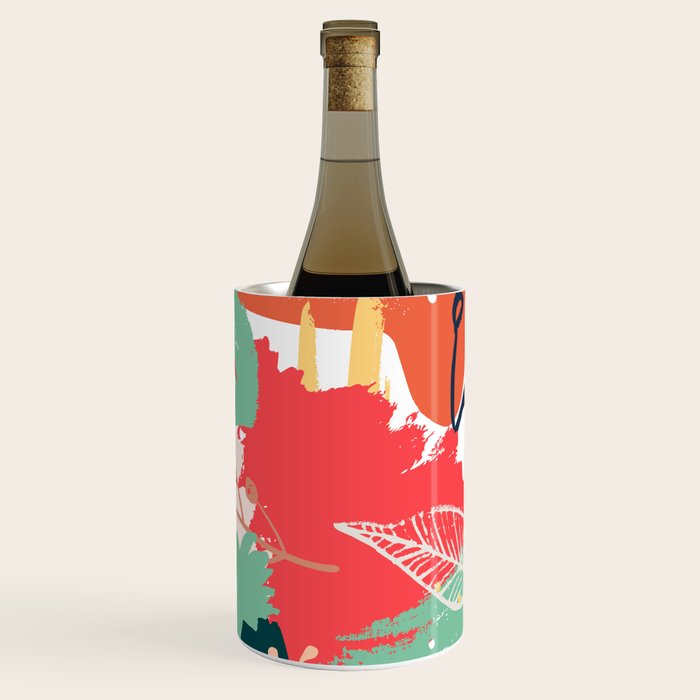 Summer Floral Prints, Abstract, Red and Green, Colourful Prints. Wine Chiller Gallery Image 3