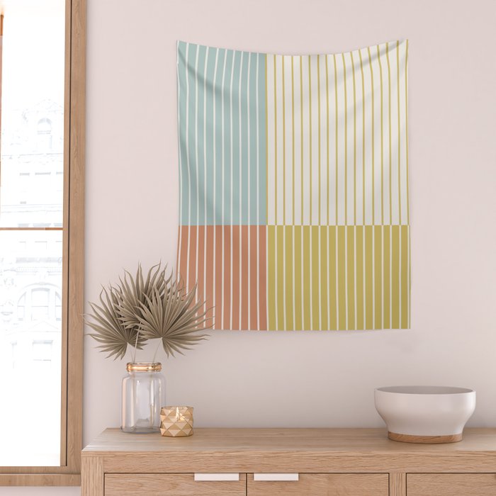 Color Block Line Abstract IX Coastal Beachy Wall Tapestry Gallery Image 2