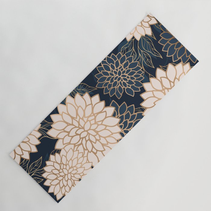 Floral Aesthetic in Navy, Blue, Ivory and Gold Yoga Mat Gallery Image 1