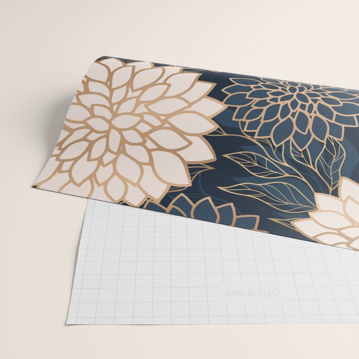 Floral Aesthetic in Navy, Blue, Ivory and Gold Wrapping Paper Gallery Image 2