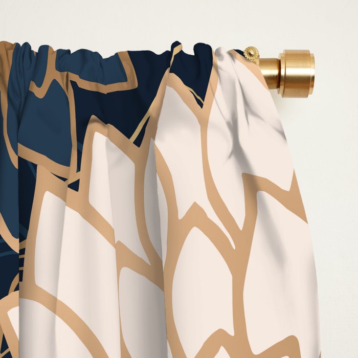 Floral Aesthetic in Navy, Blue, Ivory and Gold Window Curtain Gallery Image 2