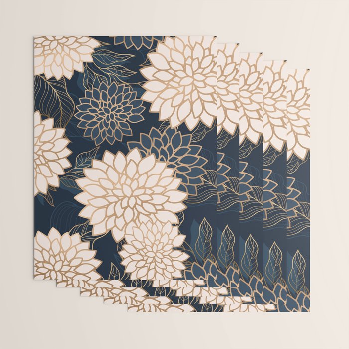 Floral Aesthetic in Navy, Blue, Ivory and Gold Wrapping Paper Gallery Image 3