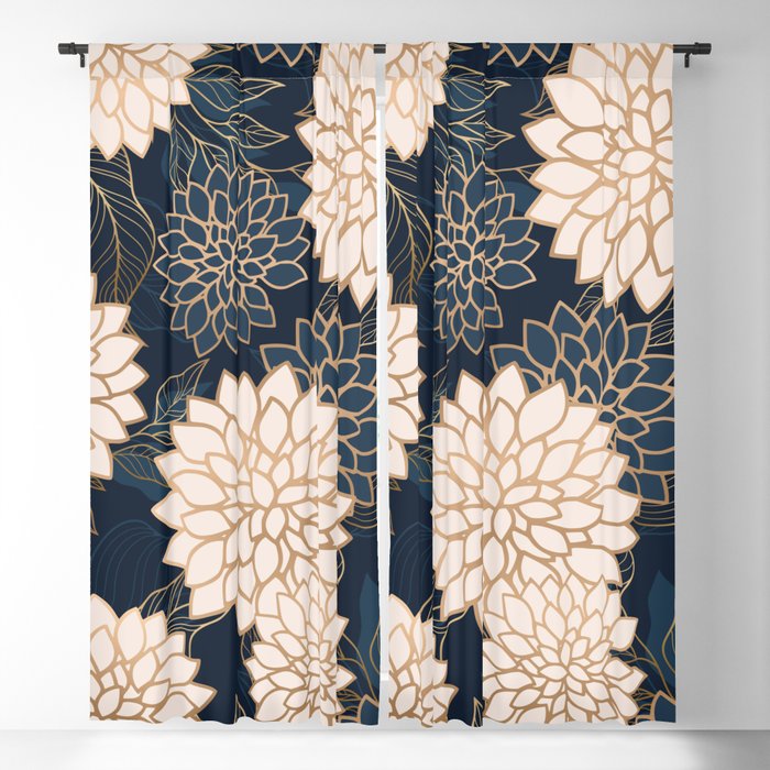 Floral Aesthetic in Navy, Blue, Ivory and Gold Window Curtain Gallery Image 5