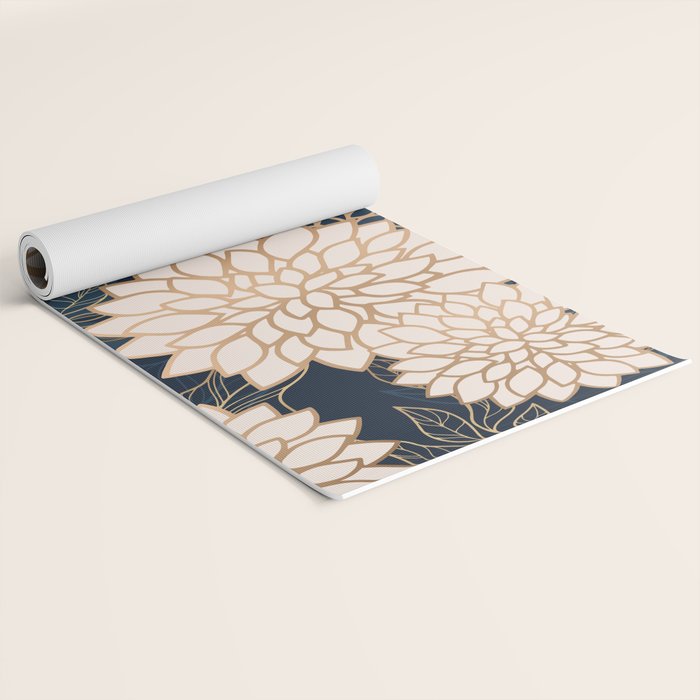 Floral Aesthetic in Navy, Blue, Ivory and Gold Yoga Mat Gallery Image 2