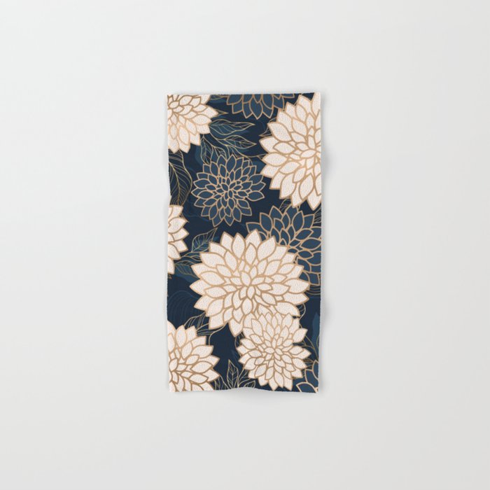 Floral Aesthetic in Navy, Blue, Ivory and Gold Bath Towel Gallery Image 1