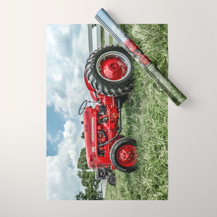 300 Vintage International Harvester Red Tractor Wrapping Paper Gallery Image 1