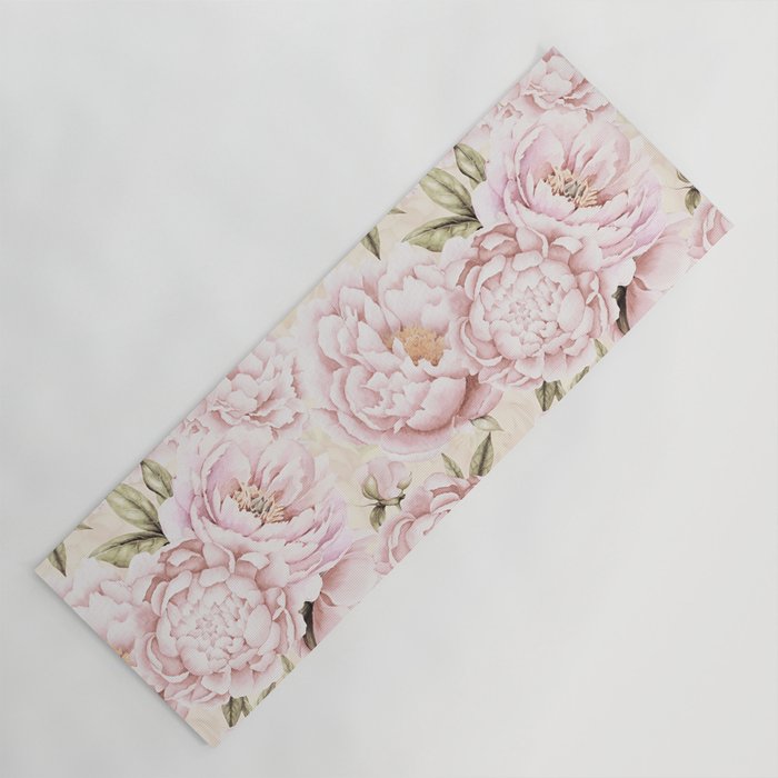 Pastel Blush Pink Spring Watercolor Peony Flowers Pattern Yoga Mat Gallery Image 1