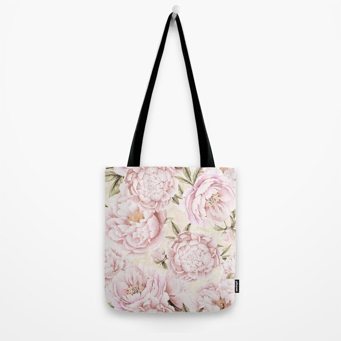 Pastel Blush Pink Spring Watercolor Peony Flowers Pattern Tote Bag Gallery Image 2