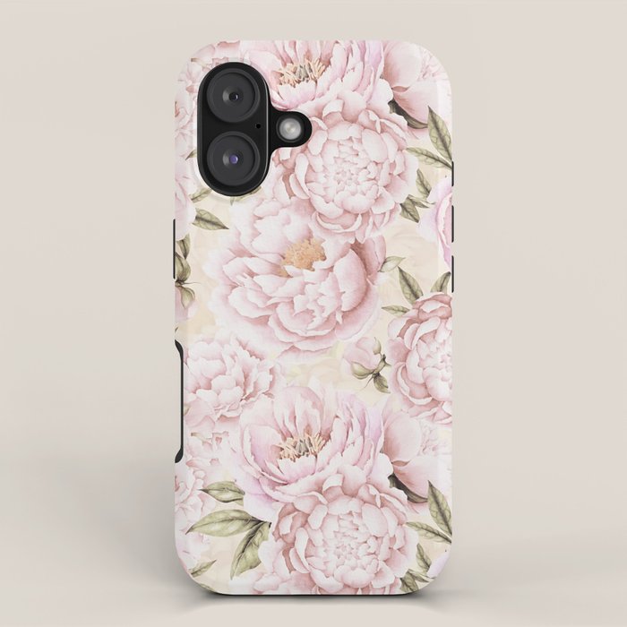 Pastel Blush Pink Spring Watercolor Peony Flowers Pattern iPhone Case Gallery Image 1