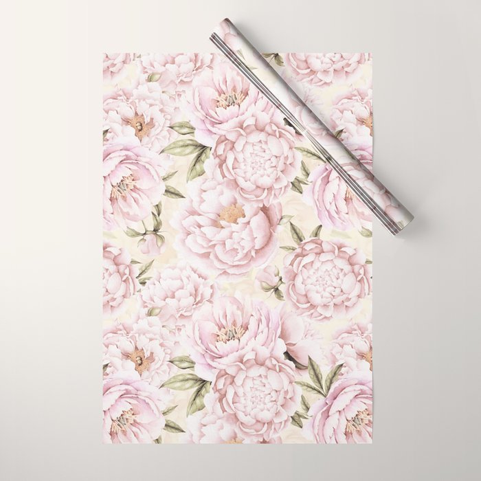 Pastel Blush Pink Spring Watercolor Peony Flowers Pattern Wrapping Paper Gallery Image 1