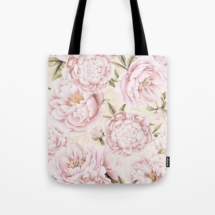 Pastel Blush Pink Spring Watercolor Peony Flowers Pattern Tote Bag Gallery Image 1