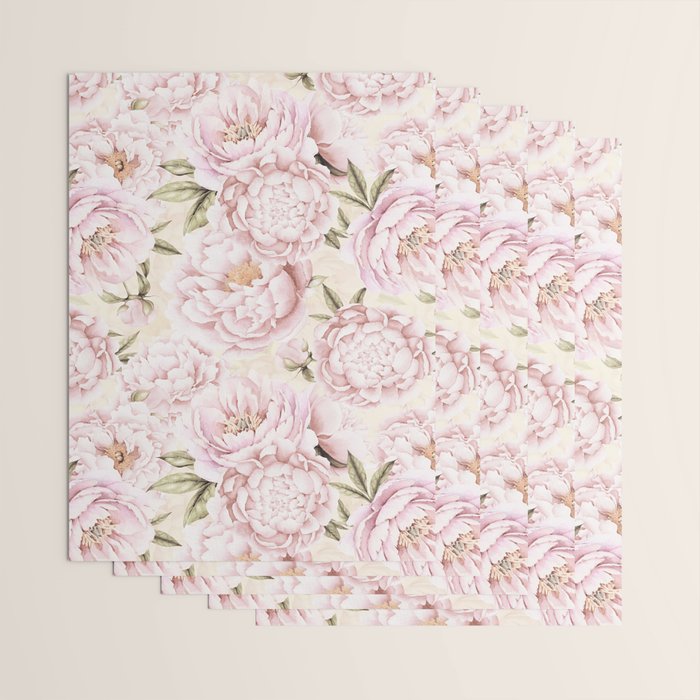 Pastel Blush Pink Spring Watercolor Peony Flowers Pattern Wrapping Paper Gallery Image 3