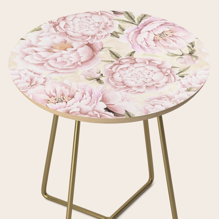 Pastel Blush Pink Spring Watercolor Peony Flowers Pattern Side Table Gallery Image 2