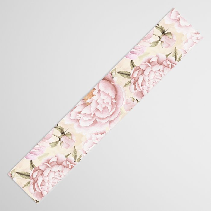 Pastel Blush Pink Spring Watercolor Peony Flowers Pattern Table Runner Gallery Image 3