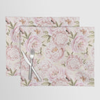 Pastel Blush Pink Spring Watercolor Peony Flowers Pattern Placemat Gallery Image 1