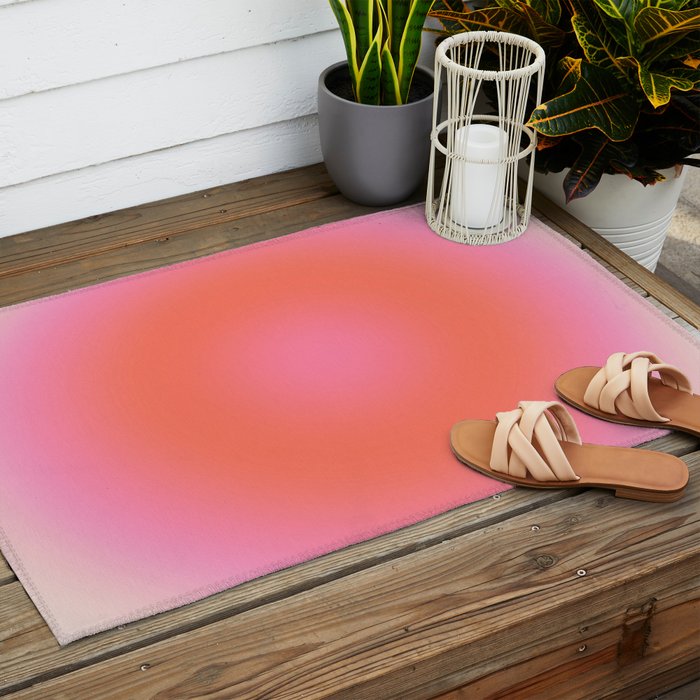 Les Couleurs | 04 - Aura Print Neutral Pink And Orange Preppy Decor Modern Gradient Outdoor Rug Gallery Image 2