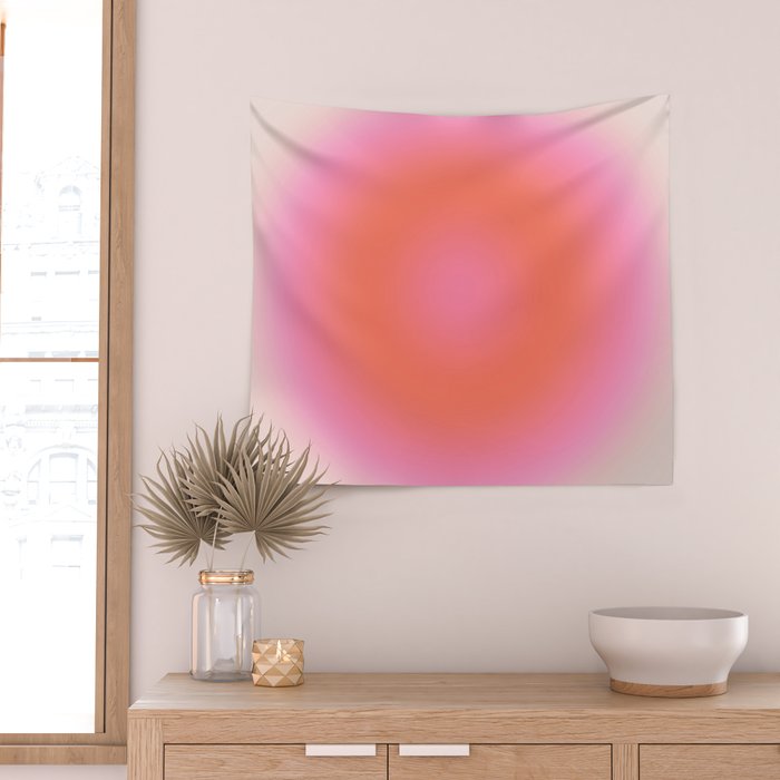 Les Couleurs | 04 - Aura Print Neutral Pink And Orange Preppy Decor Modern Gradient Wall Tapestry Gallery Image 2