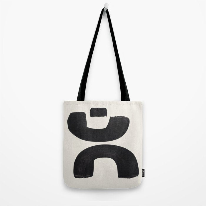 Mid Century Modern Minimalist Abstract Art Brush Strokes Black & White Ink Art Tribal Marking Tote Bag Gallery Image 2