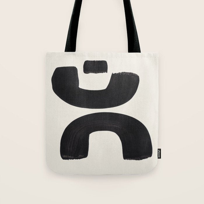 Mid Century Modern Minimalist Abstract Art Brush Strokes Black & White Ink Art Tribal Marking Tote Bag Gallery Image 1