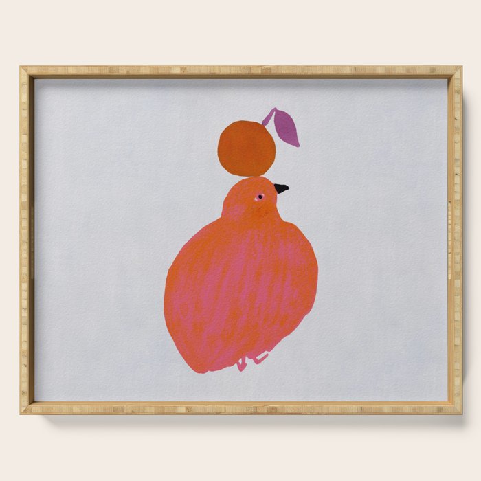 Fat Round Bird and Orange - Fuchsia and Grey Serving Tray Gallery Image 1