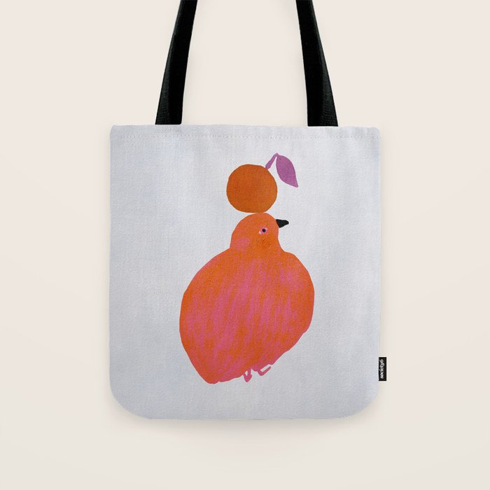 Fat Round Bird and Orange - Fuchsia and Grey Tote Bag Gallery Image 1