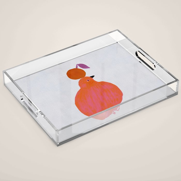 Fat Round Bird and Orange - Fuchsia and Grey Acrylic Tray Gallery Image 1