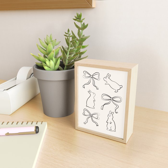 Ribbon Bows and Bunnies in Black and Linen White Mini Art Print Gallery Image 2