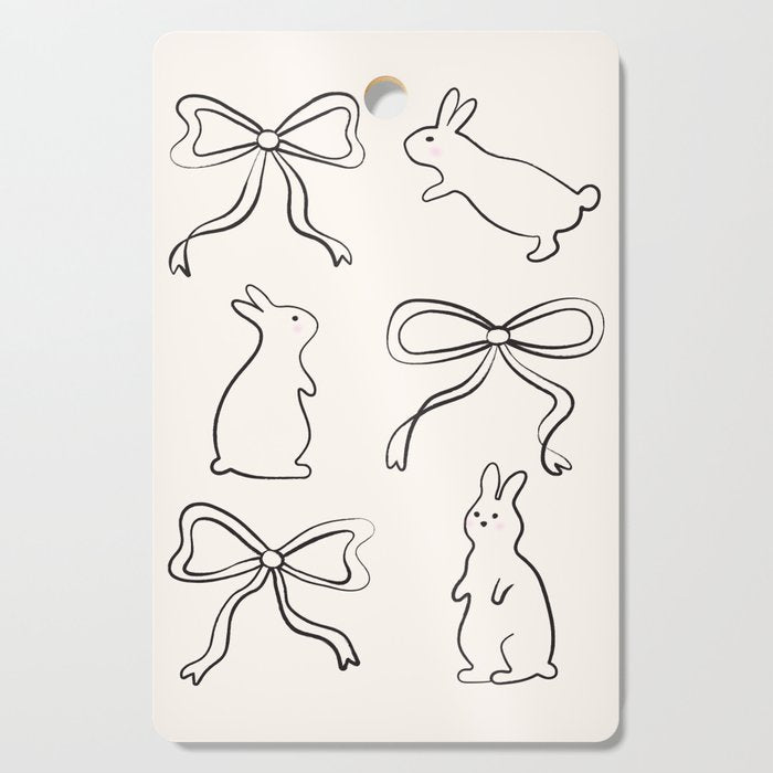 Ribbon Bows and Bunnies in Black and Linen White Cutting Board Gallery Image 1