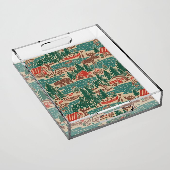 North Country Summer - vintage teal, green, brown, and red Acrylic Tray Gallery Image 1