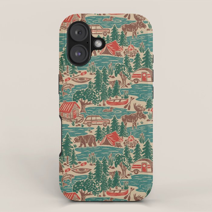 North Country Summer - vintage teal, green, brown, and red iPhone Case Gallery Image 1