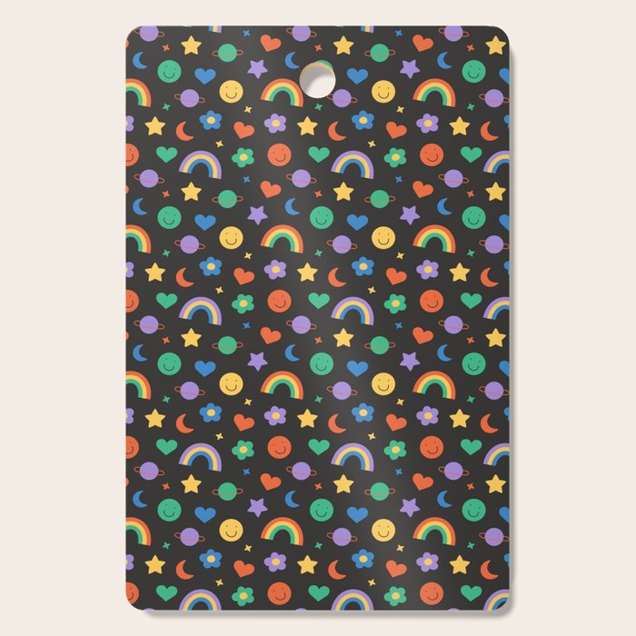 Funny retro cartoon doodle sticker pattern Cutting Board Gallery Image 1